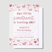 Pink Red Hearts Little Sweetheart Erster Geburtsta Pergament Einladungen (Versetzt)