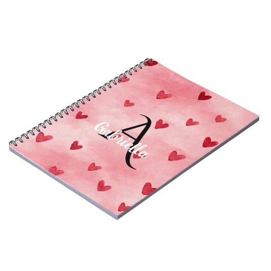 Pink Red Hearts Monogram Name Notizblock (Linke Seite)