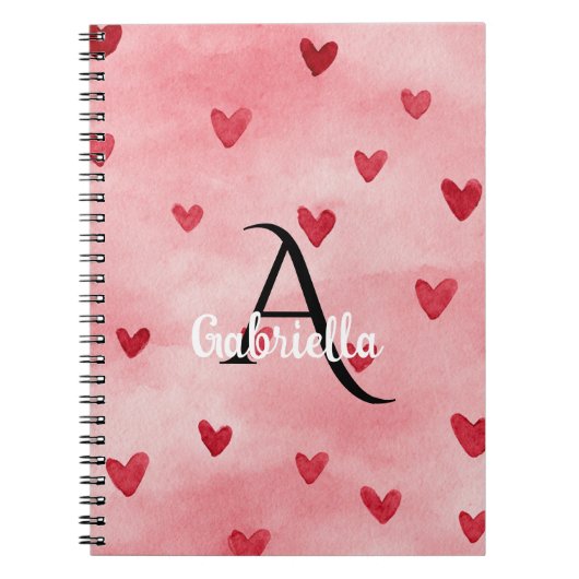 Pink Red Hearts Monogram Name Notizblock (Vorderseite)