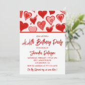 Pink Red Hearts Pattern Einfach 44. Geburtstag Einladung (Stehend Vorderseite)