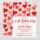 Pink Red Hearts Pattern Einfach 44. Geburtstag Einladung (Vorne/Hinten)
