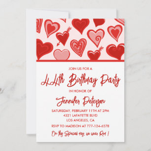 Pink Red Hearts Pattern Einfach 44. Geburtstag Einladung