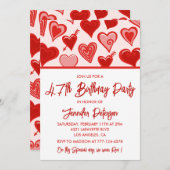 Pink Red Hearts Pattern Einfach 47. Geburtstag Einladung (Vorne/Hinten)