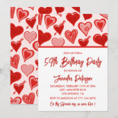 Pink Red Hearts Pattern Einfach 59. Geburtstag Einladung (Vorne/Hinten)