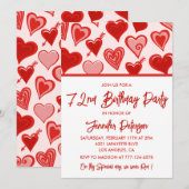 Pink Red Hearts Pattern Einfach 72. Geburtstag Einladung (Vorne/Hinten)