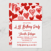 Pink Red Hearts Pattern Einfache 41. Geburtstag Einladung (Vorne/Hinten)