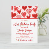 Pink Red Hearts Pattern Einfache 53. Geburtstag Einladung (Stehend Vorderseite)