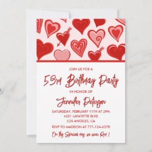 Pink Red Hearts Pattern Einfache 53. Geburtstag Einladung