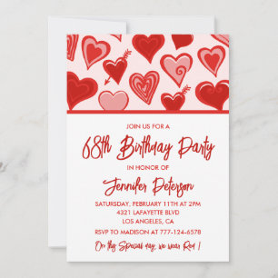 Pink Red Hearts Pattern Einfache 68. Geburtstag Einladung