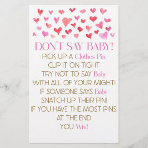Pink Red Hearts Say Baby Shower Game Briefpapier
