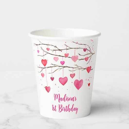 Pink Red Hearts Sweetheart Birthday Pappbecher (Rückseite)