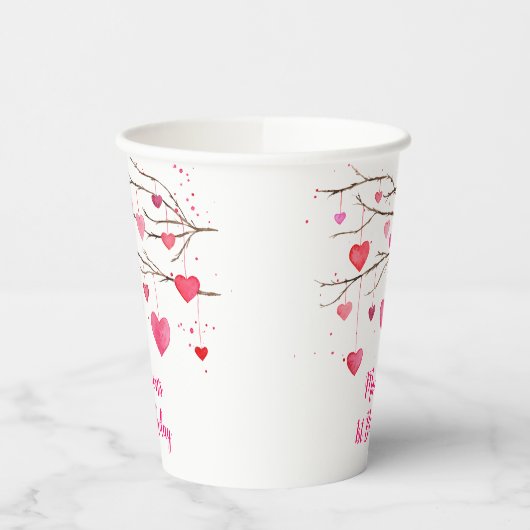 Pink Red Hearts Sweetheart Birthday Pappbecher (Links)