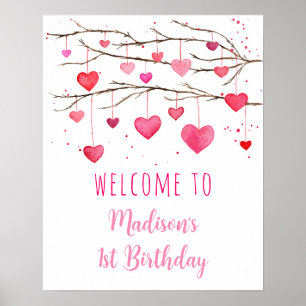 Pink Red Hearts Sweetheart Geburtstag Willkommen Poster