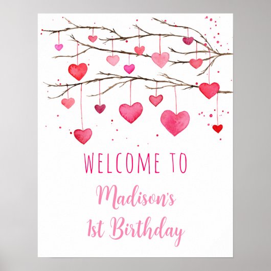 Pink Red Hearts Sweetheart Geburtstag Willkommen Poster (Vorne)