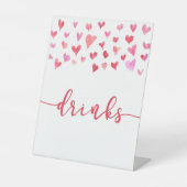 Pink Red Hearts Valentine Drinks Table Party Sign Sockelschild (Vorderseite)