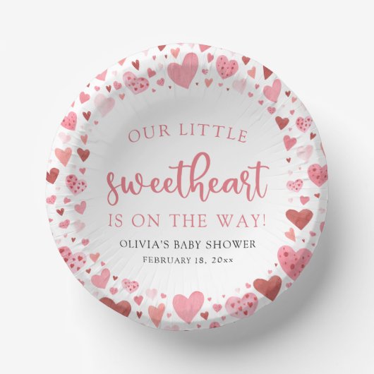 Pink Red Little Sweetheart Valentine Baby Dusche Pappteller (Vorderseite)