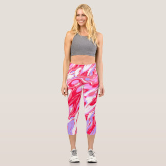 Pink Red Marble Texture Liquid Paint Mixture Capri Leggings