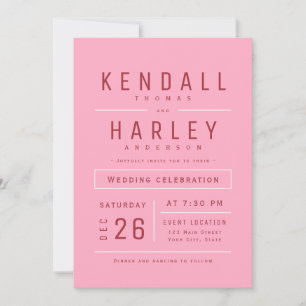 Pink Red Modern Simple Typografy Foto Wedding Einladung