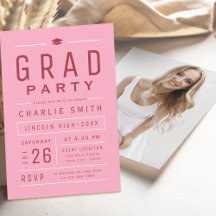Pink Red Modern Simple Typografy Graduation Party