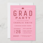 Pink Red Modern Simple Typografy Graduation Party Einladung (Vorderseite)