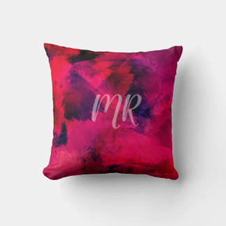 Pink Red Purple Watercolor Abstract Monogram Kissen