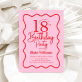Pink Red Retro 18th Birthday Wavy Border Einladung