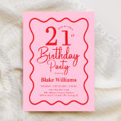 Pink Red Retro 21st Birthday Wavy Border Einladung