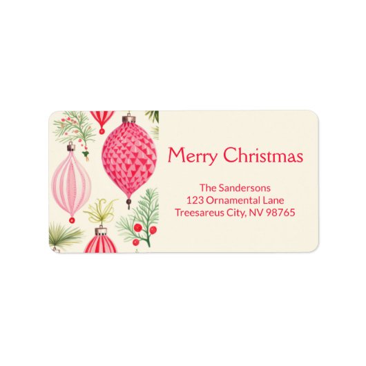 Pink Red Retro Ornaments Christmas Label Adressaufkleber (Vorne)
