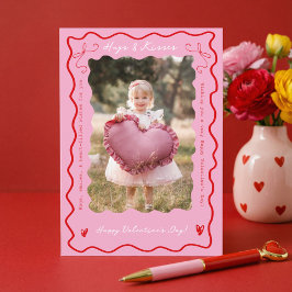 Pink Red Retro Wavy Scribble Child Photo Valentine Feiertagskarte