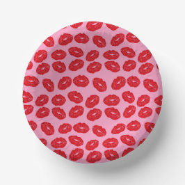 Pink Red Romantic Love Kisses Party Paper Plates Pappteller