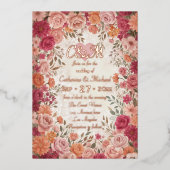 Pink & Red Romantic Rose Spring Floral Wedding Folieneinladung (Vorderseite)