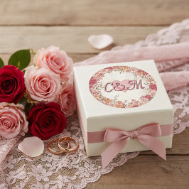 Pink & Red Romantic Spring Floral Monogram Wedding Runder Aufkleber