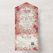 Pink & Red Romantic Spring Floral QR Code Wedding All In One Einladung (Innen Boden)