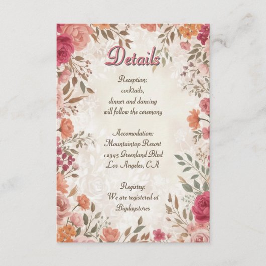 Pink & Red Romantic Spring Floral QR Code Wedding Begleitkarte (Vorderseite)