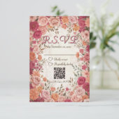 Pink & Red Romantic Spring Floral QR Code Wedding RSVP Karte (Stehend Vorderseite)