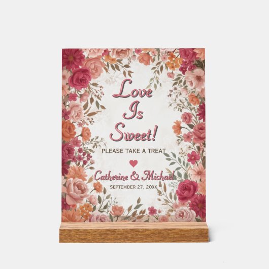 Pink & Red Romantic Spring Wedding Favors Acrylschild (Vorderseite)