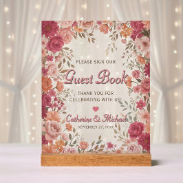 Pink & Red Romantic Spring Wedding Guestbook Acrylschild