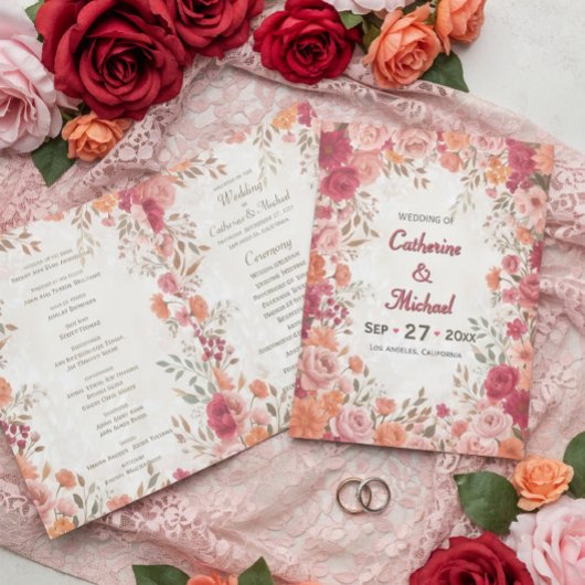 pink & Red Romantic Spring Wedding Programm