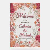 Pink & Red Romantic Spring Wedding Welcome Acrylschild (Vorderseite)