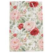 Pink Red Roses Floral Bridal Shower Mittlere Geschenktüte (Vorderseite)