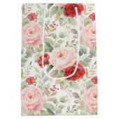Pink Red Roses Floral Bridal Shower Mittlere Geschenktüte (Rückseite)
