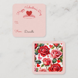 Pink & Red Roses Heart Crown Classroom Valentine Begleitkarte