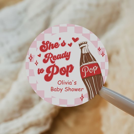 Pink Red She's Ready to Pop Baby Shower Runder Aufkleber