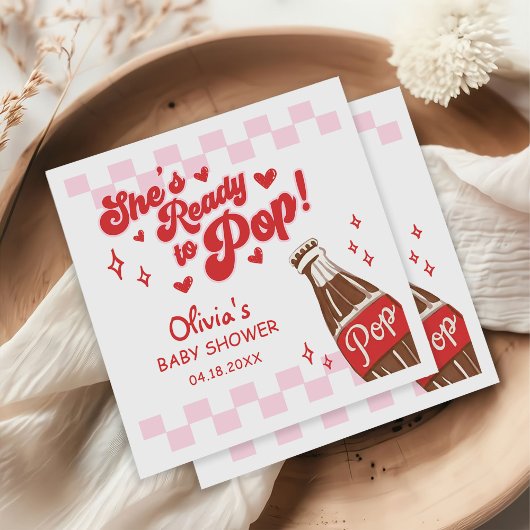 Pink Red She's Ready to Pop Baby Shower Serviette