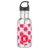 Pink Red Strawberries Floral Pattern Monogram Edelstahlflasche (Vorderseite)