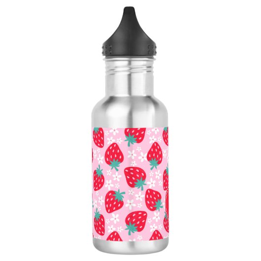 Pink Red Strawberries Floral  Pattern Monogram Edelstahlflasche (Links)