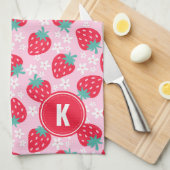 Pink Red Strawberries Floral Pattern Monogram Geschirrtuch (Viertel Falte)