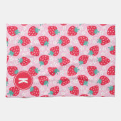 Pink Red Strawberries Floral Pattern Monogram Geschirrtuch (Horizontal)