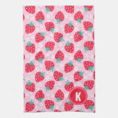 Pink Red Strawberries Floral Pattern Monogram Geschirrtuch (Vertikal)