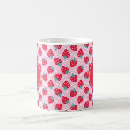 Pink Red Strawberries Floral Pattern Monogram Kaffeetasse (Mittel)